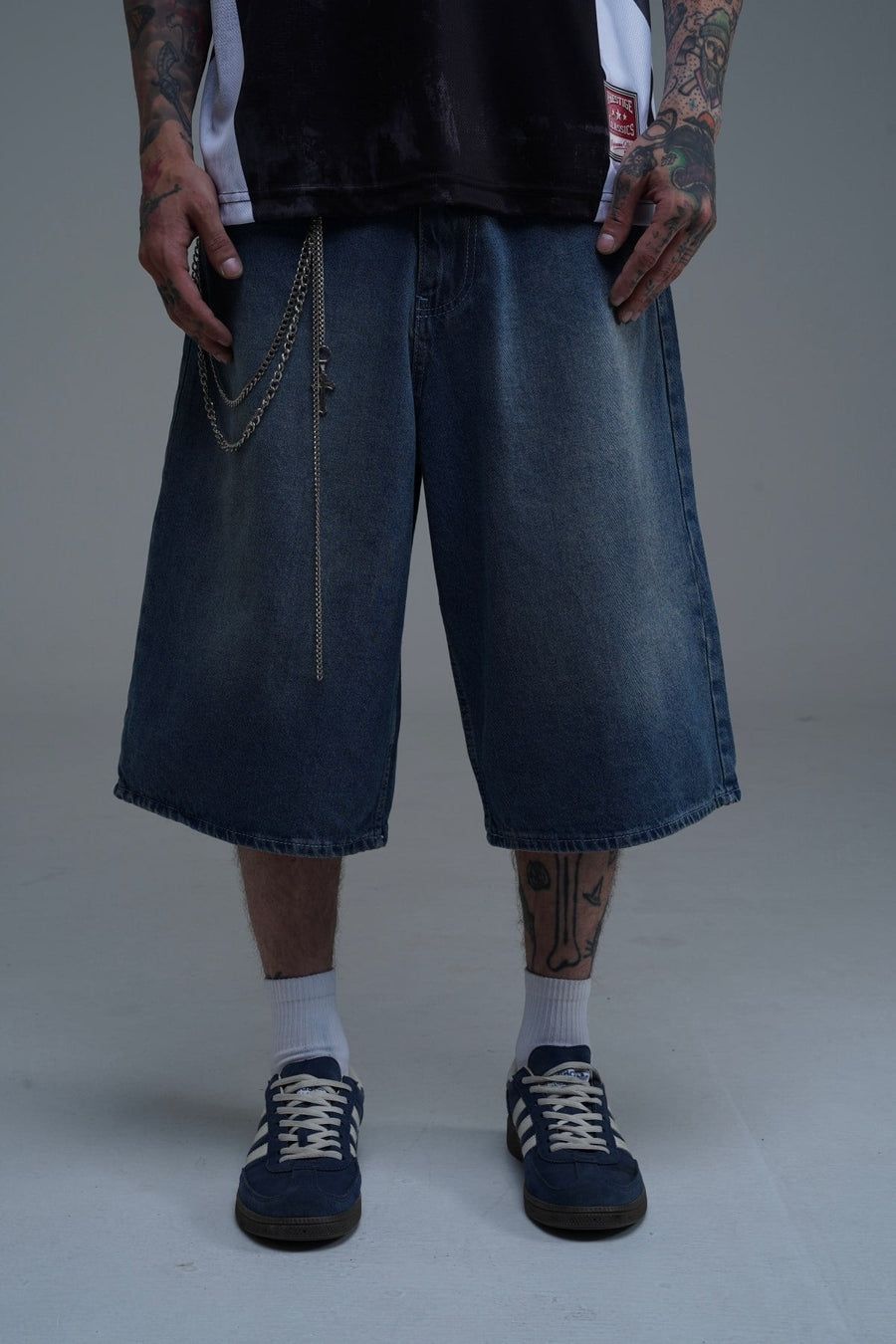 Basic Mavi Baggy Jean Şort