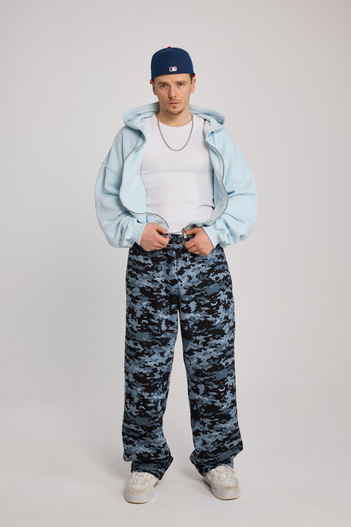 Açık Mavi Oversize Basic Zipper Hoodie