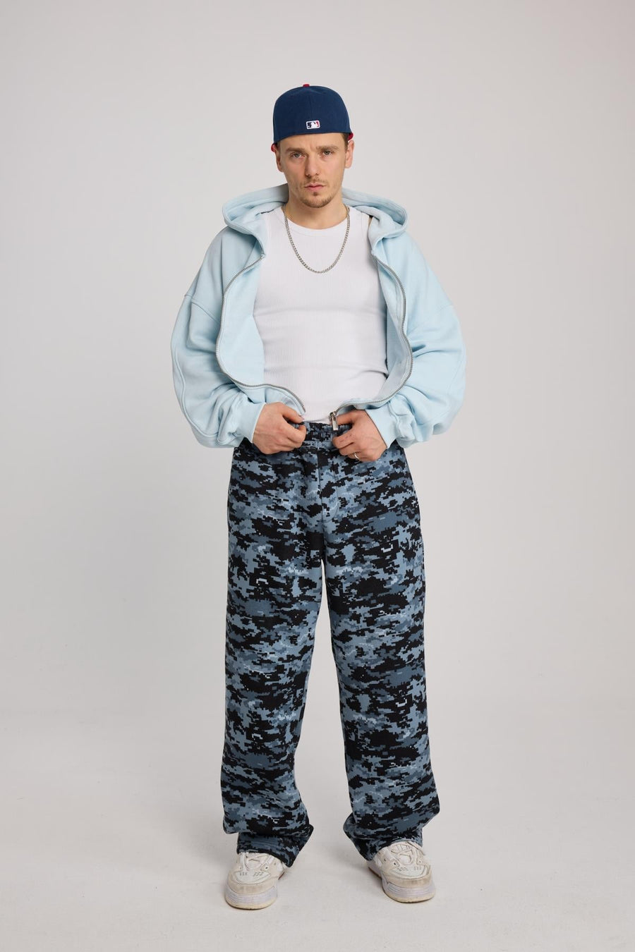 Açık Mavi Oversize Basic Zipper Hoodie