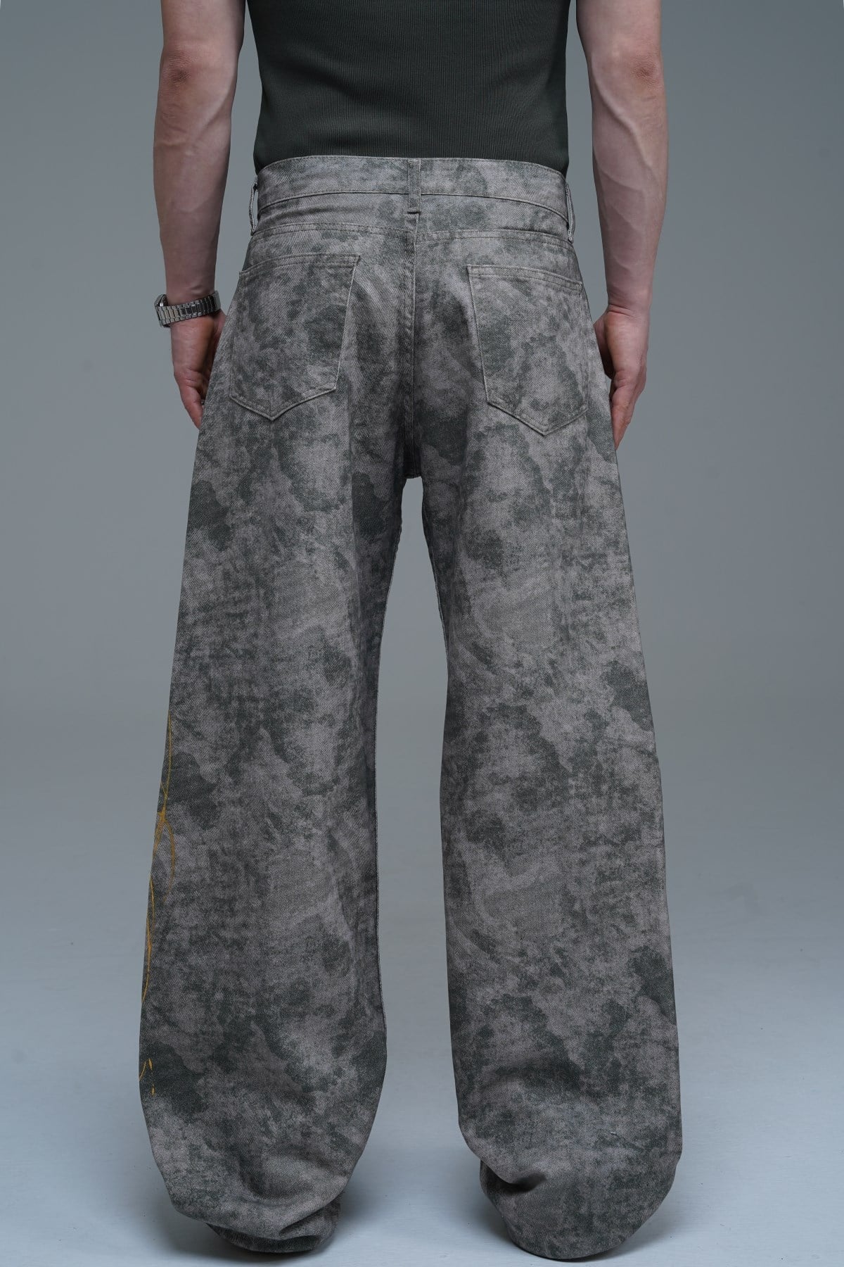 JR Signature Eskitme Baskılı Kamuflaj Desen Baggy Jean