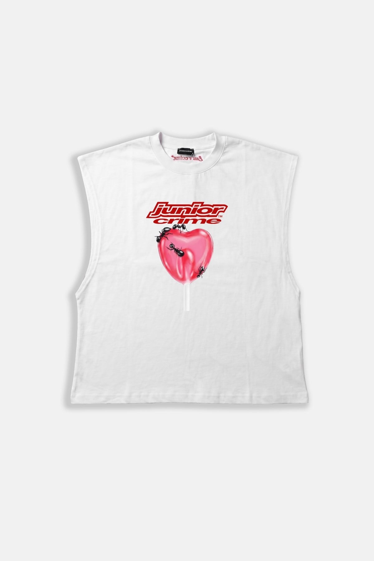 JR Lollipop Baskılı Boxy Fit Kolsuz Beyaz Tshirt