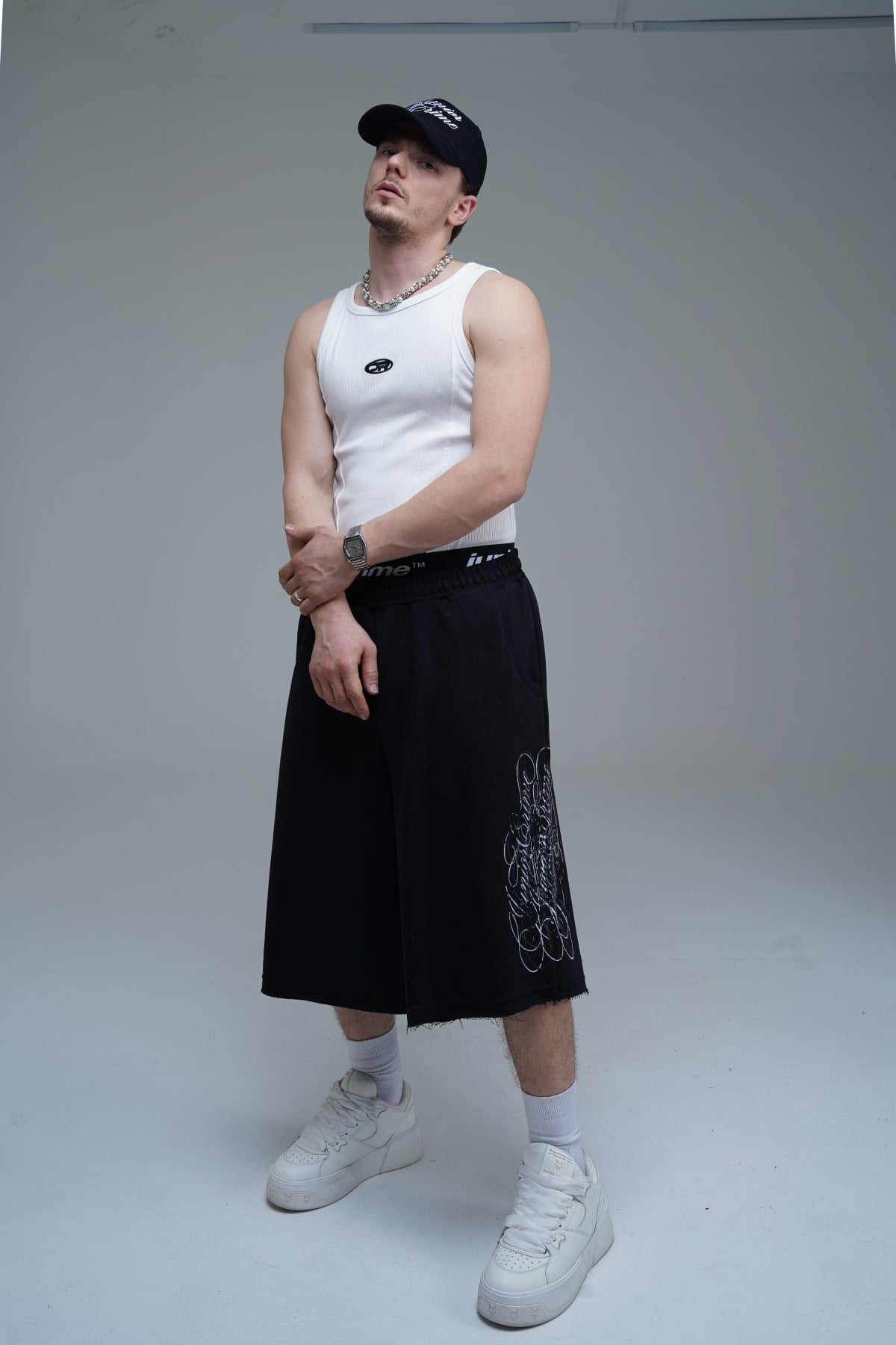 JR Signature Baskılı Jogger Baggy Siyah Şort