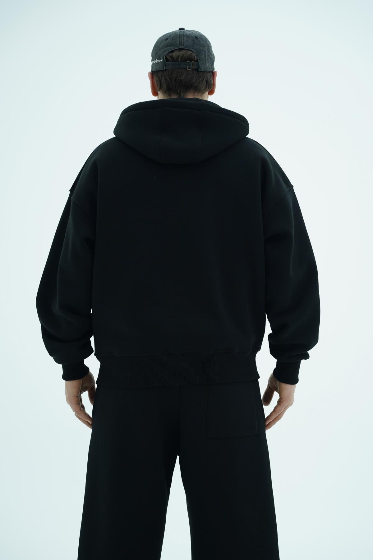 Jr Logo Boxy Kalıp Siyah Oversize Zipper Sweatshirt