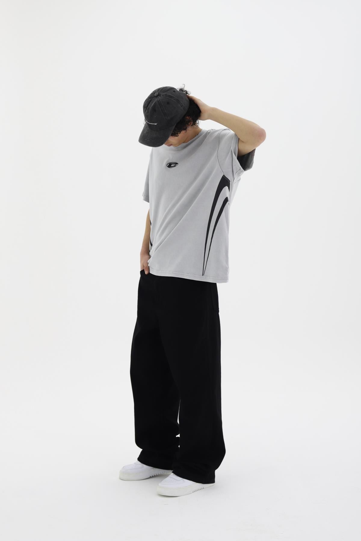Yıkama Efektli Gri Oversize Tshirt CT01 25CY101