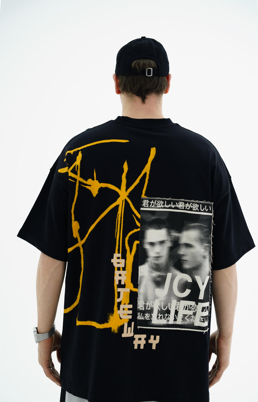 Gate Baskılı Siyah Oversize Tshirt JC01 25Y91