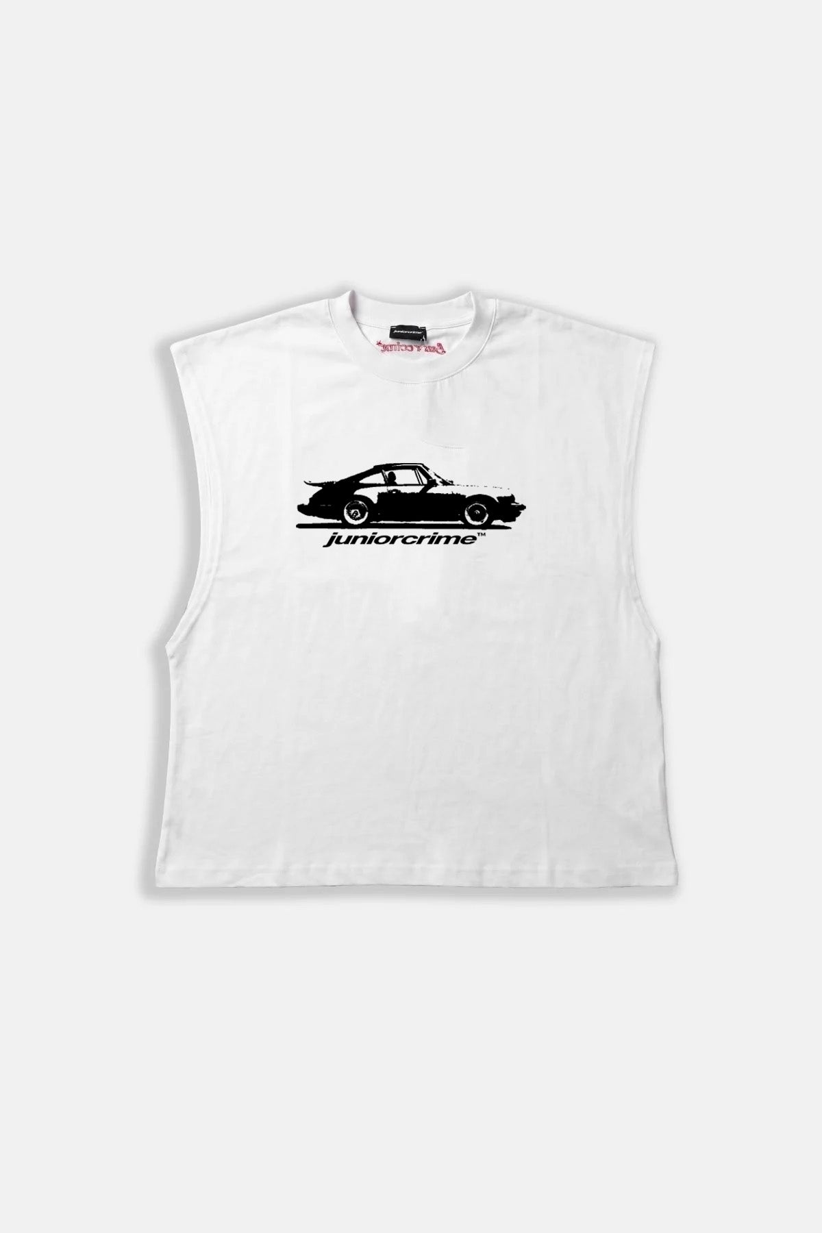 JR Car Baskılı Boxy Fit Kolsuz Beyaz Tshirt