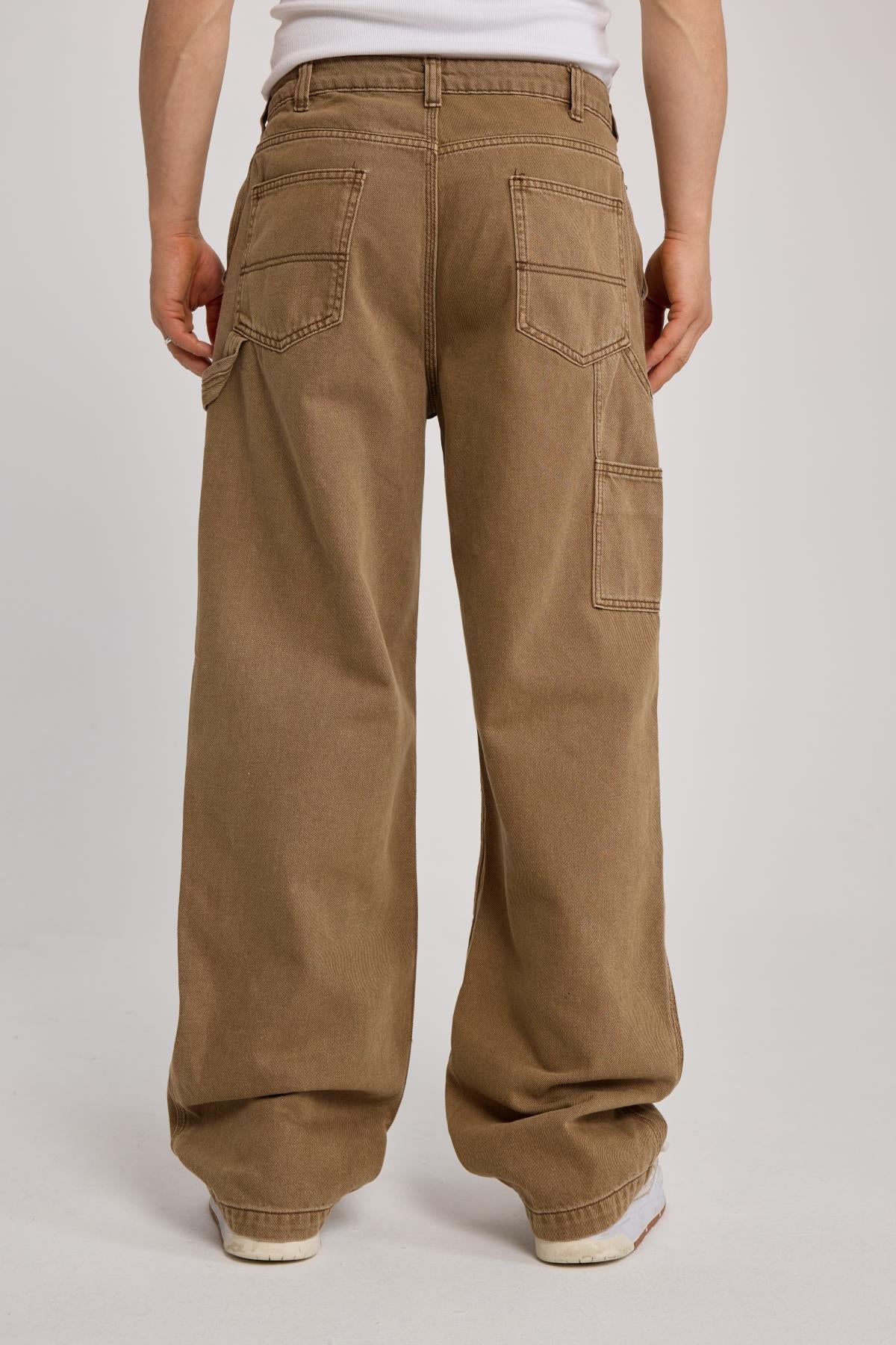 Blok Detay Kahverengi Carpenter Baggy Pantolon
