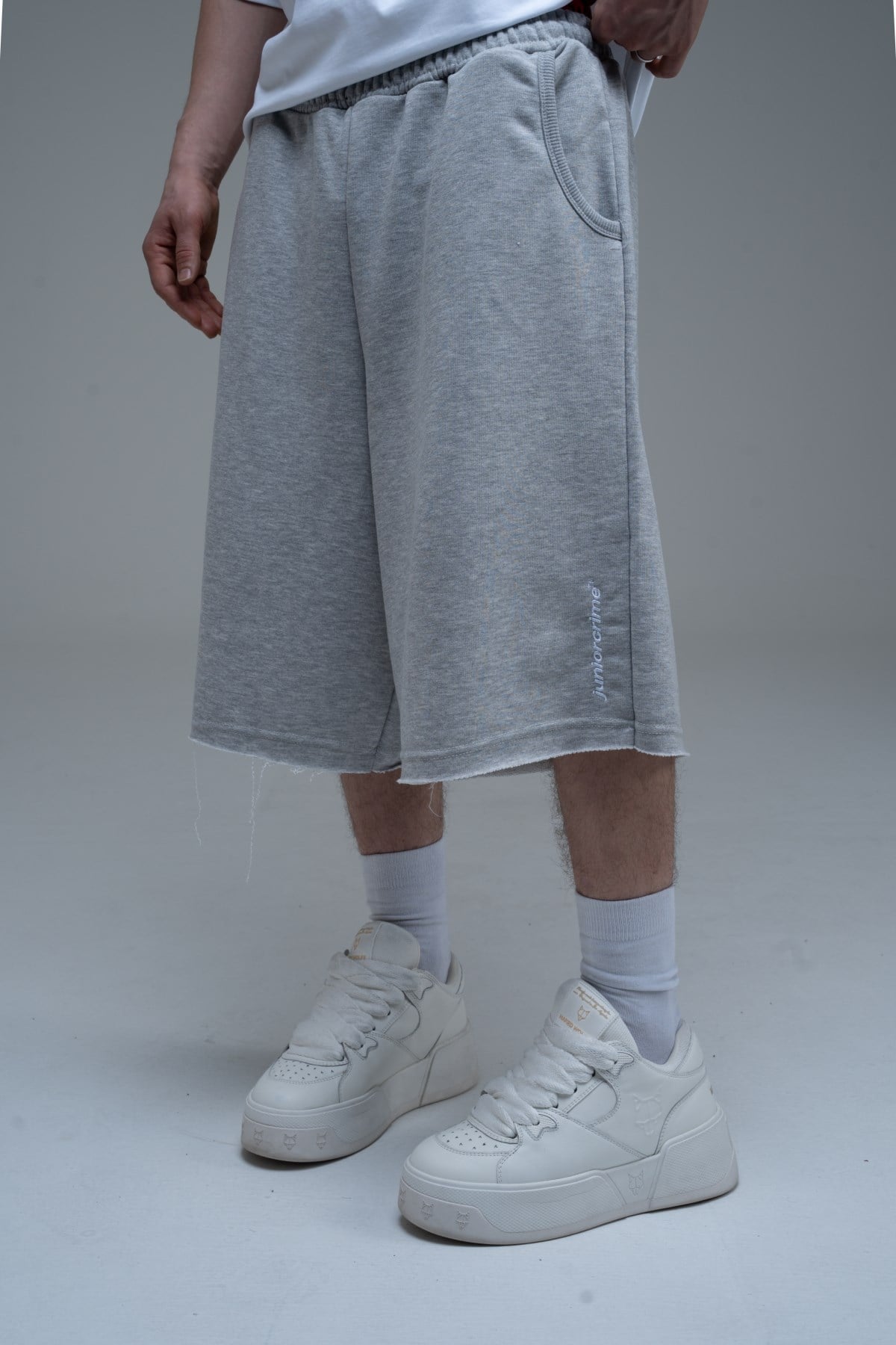 JR Nakışlı Gri Jogger Baggy Şort