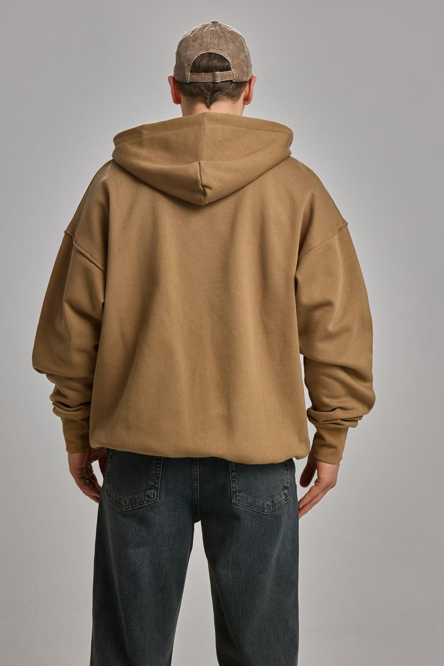 Nakışlı Kahverengi Oversize Zipper Hoodie