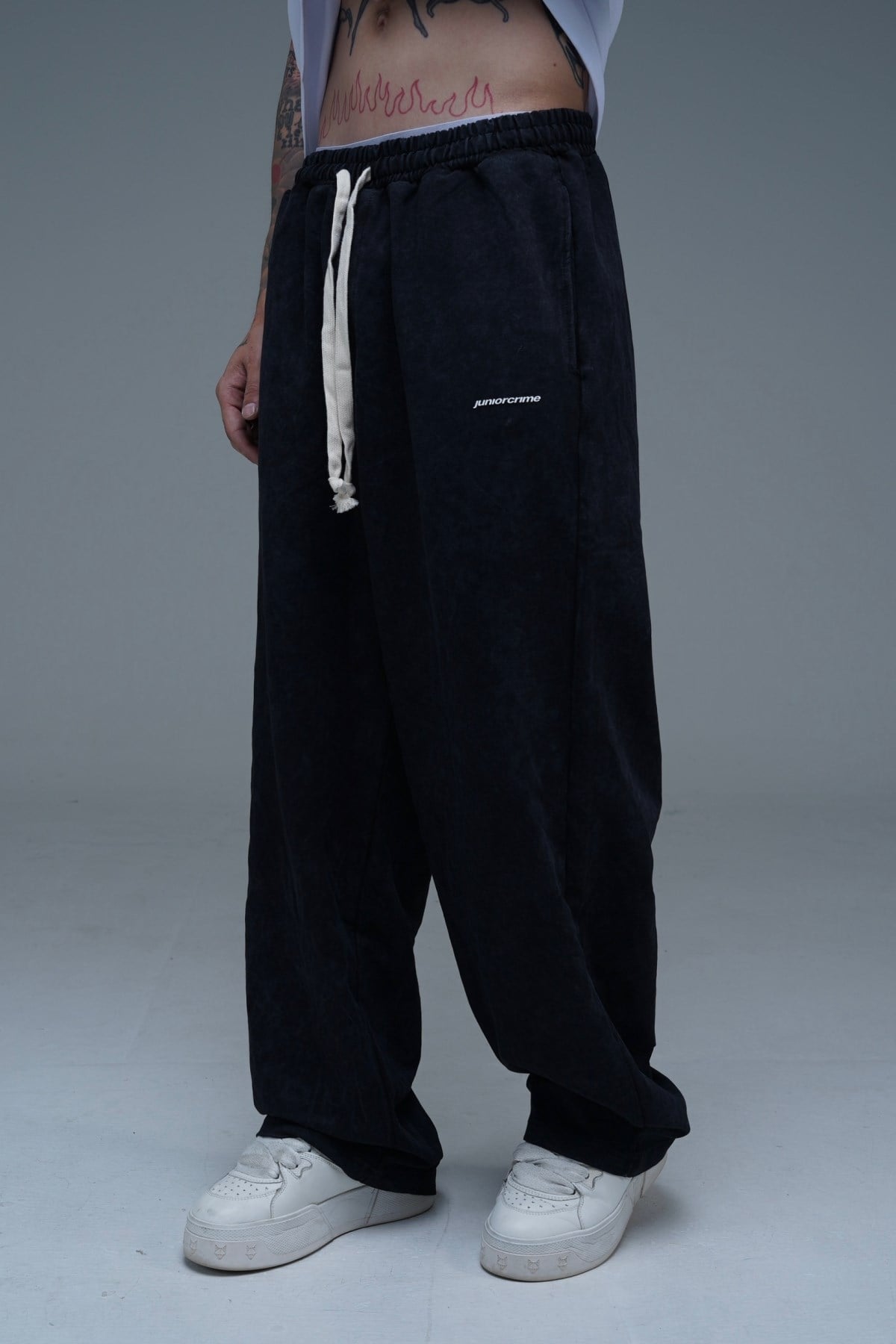 Juniorcrime Baskılı Siyah Acid Wash Baggy Eşofman