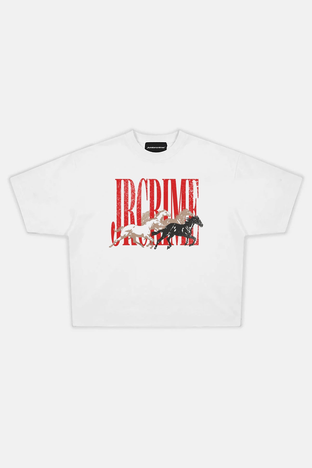 JR Red Logo Run Baskılı Beyaz Boxy Fit Tshirt