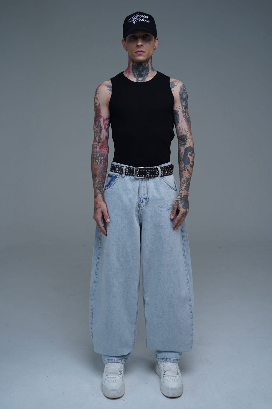 Nakış Detay Mavi Baggy Jean Pantolon CT01 6458-5