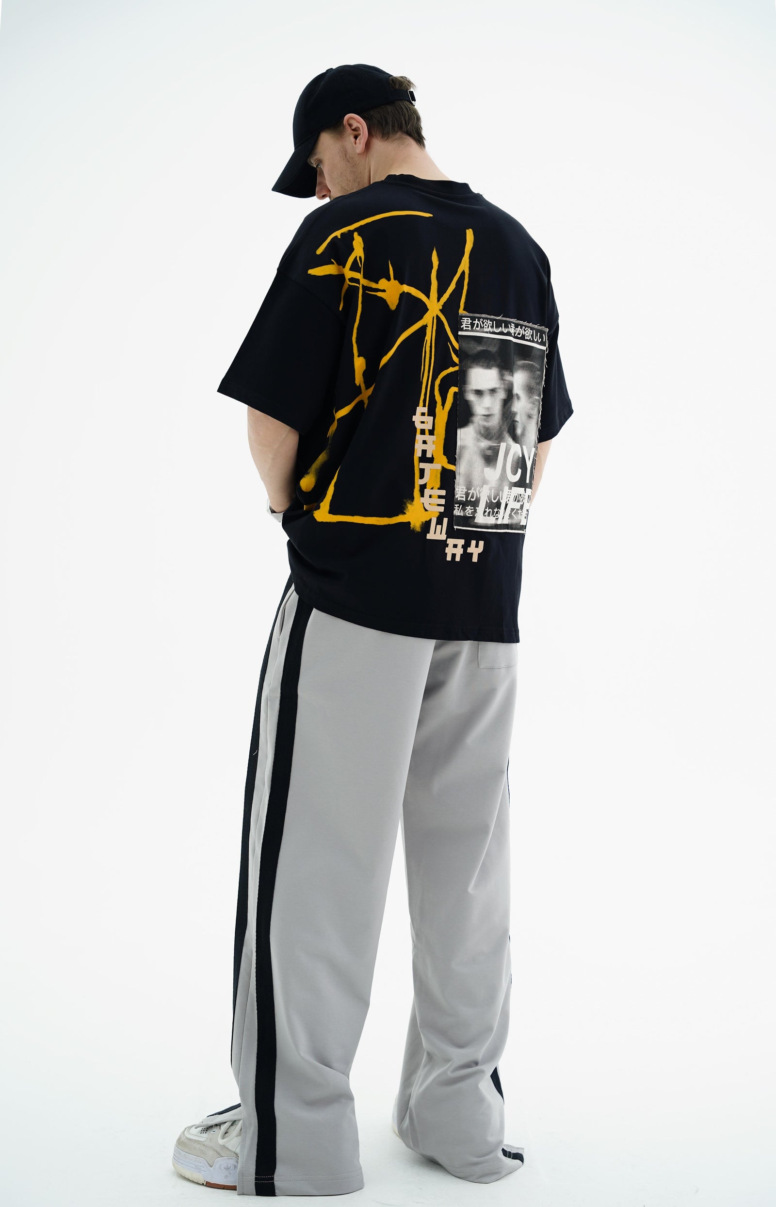 Gate Baskılı Siyah Oversize Tshirt JC01 25Y91