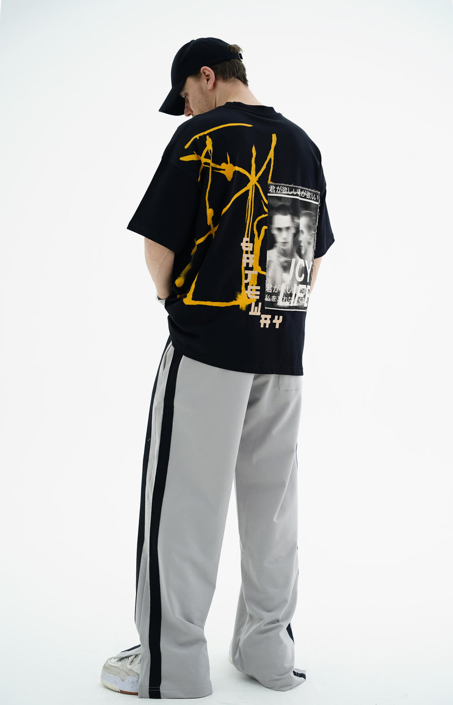 Gate Baskılı Siyah Oversize Tshirt JC01 25Y91