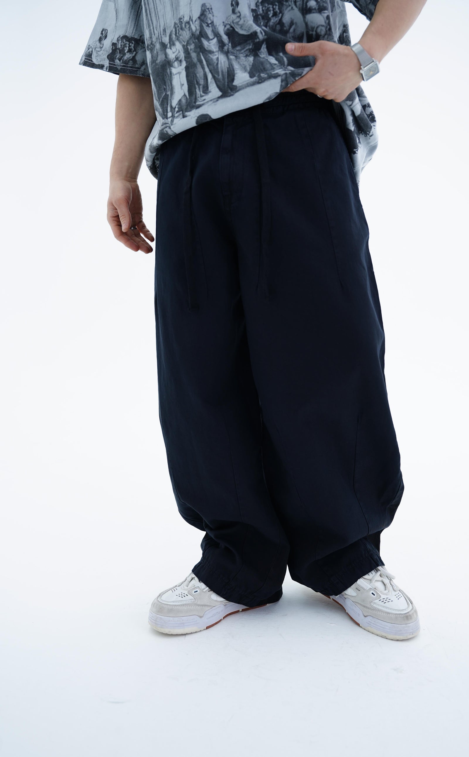 Dikiş Detay Siyah Baggy Pantolon CT01 6390-5