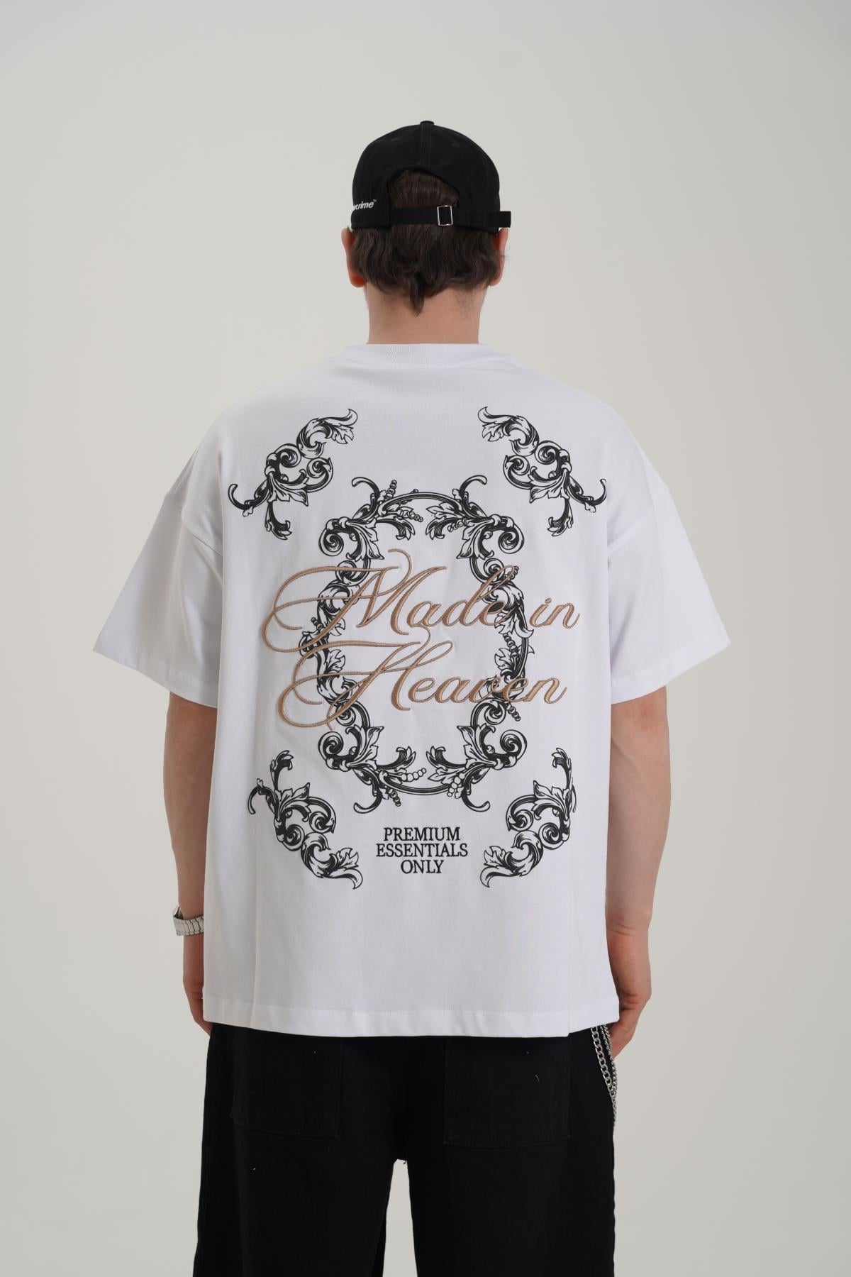 Etnik Nakışlı Beyaz Oversize Tshirt JC01 26Y109