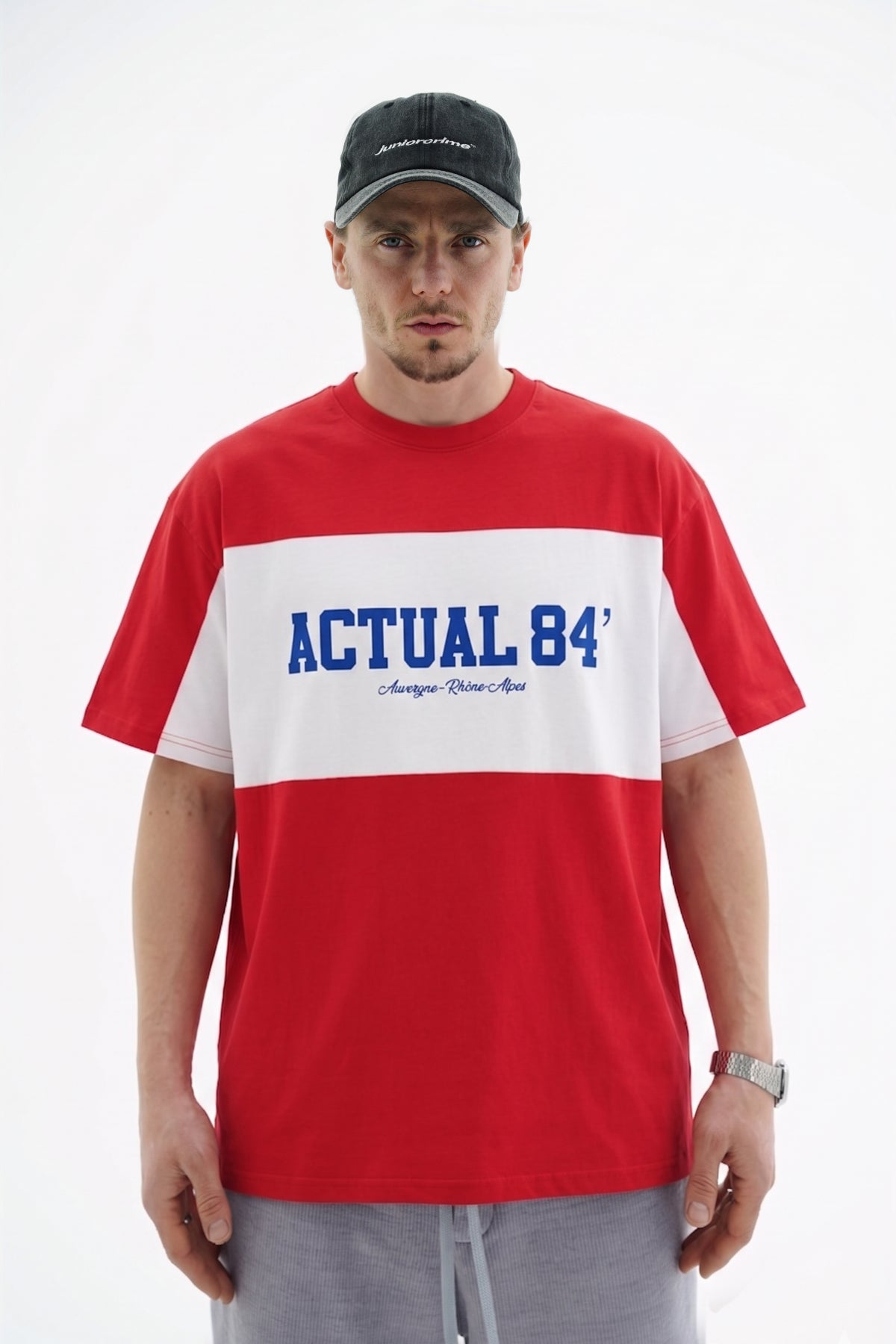 Baskılı Şerit Detay Kırmızı Oversize Tshirt