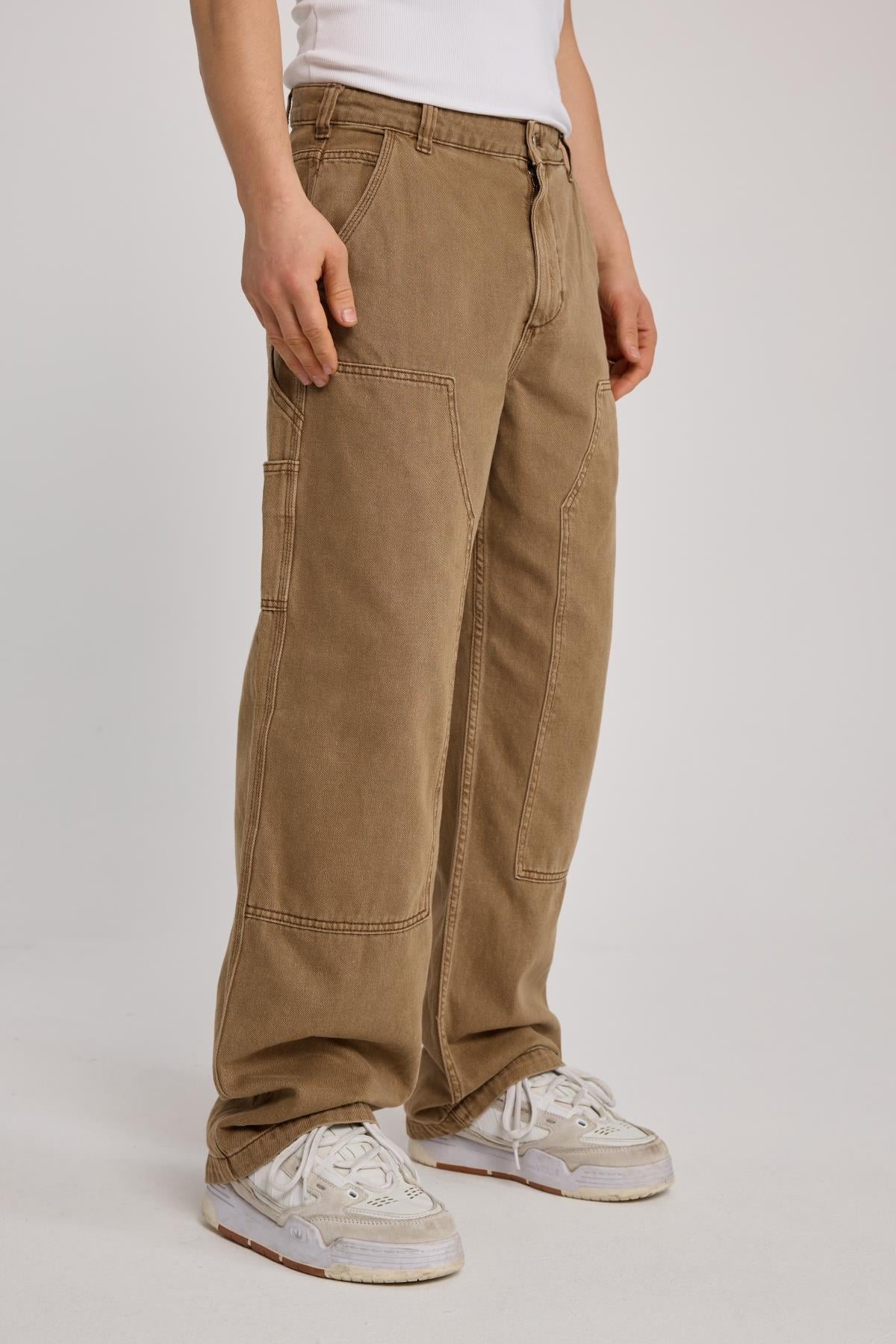 Blok Detay Kahverengi Carpenter Baggy Pantolon