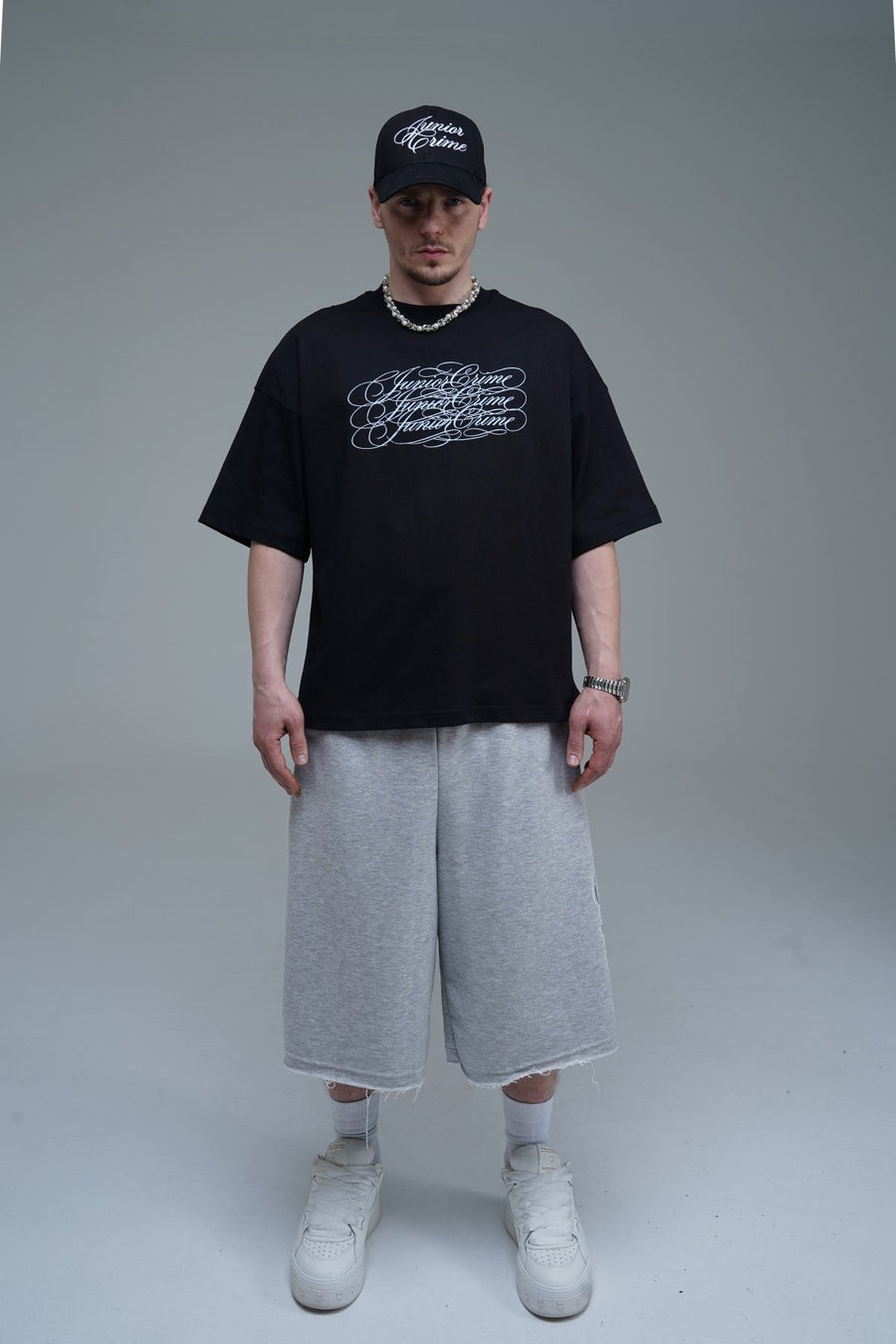 JR Signature Baskılı Siyah Boxy Fit Tshirt