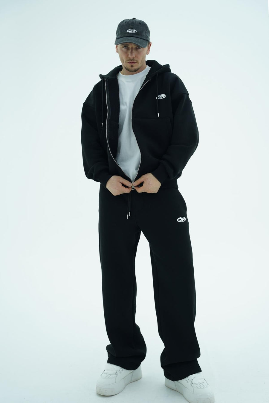 Jr Logo Boxy Kalıp Siyah Oversize Zipper Sweatshirt