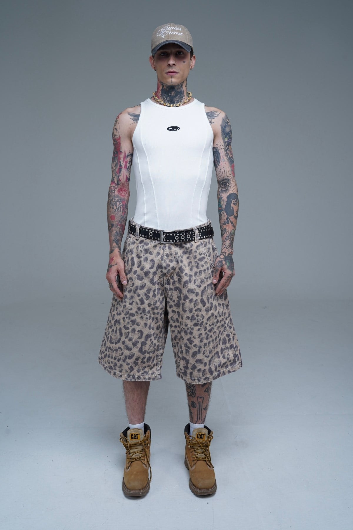 JR Leopar Desenli Baggy Jean Şort
