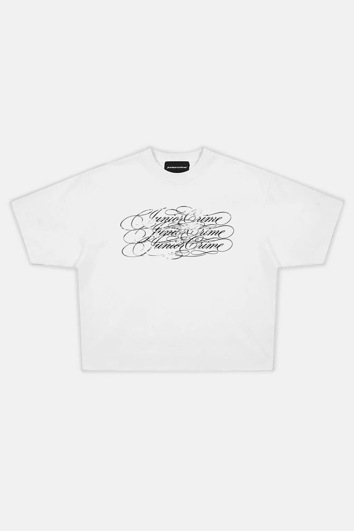 JR Signature Baskılı Beyaz Boxy Fit Tshirt