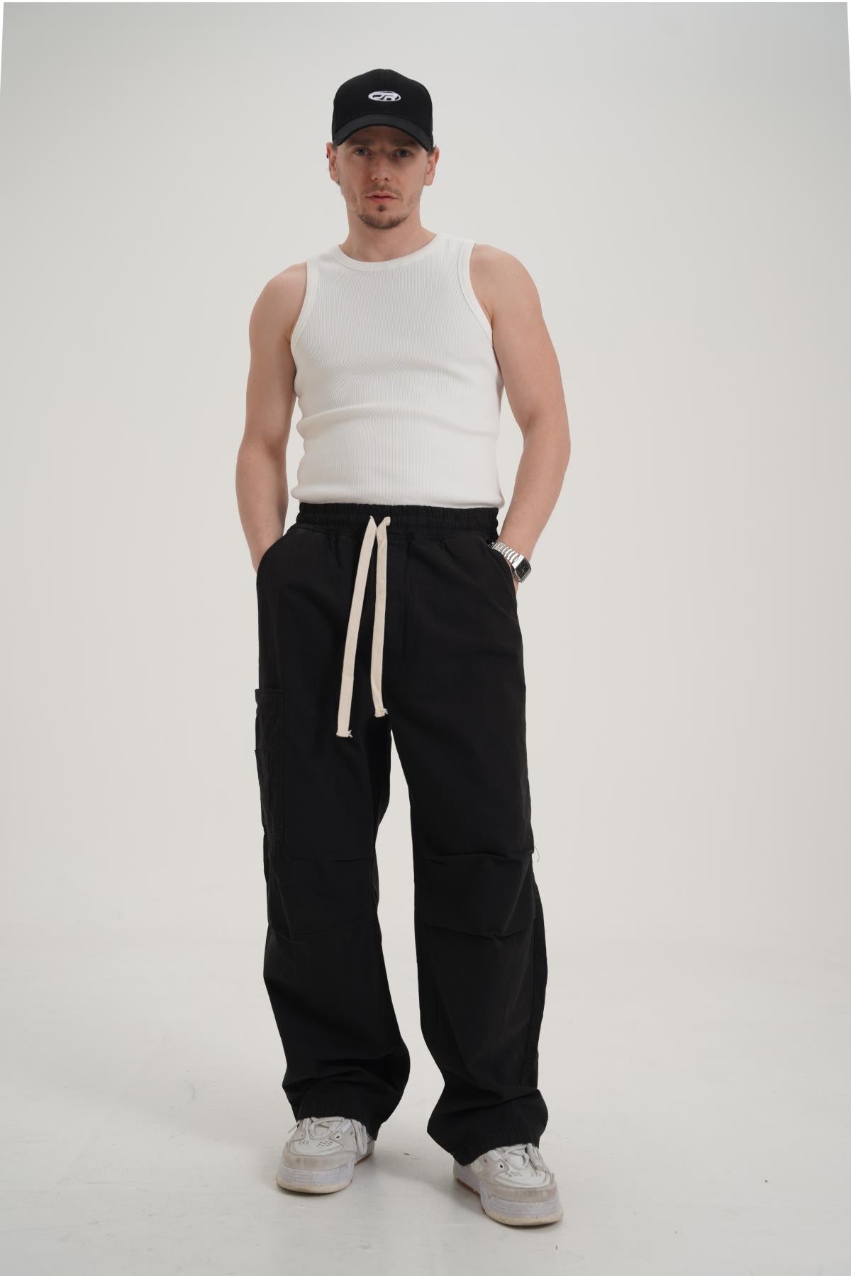 Siyah İnce Kumaş Baggy Pantolon CT01 6267-2