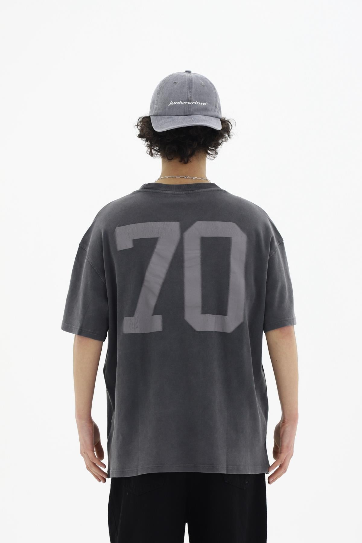 Seventy Baskılı Siyah Yıkama Efektli Oversize Tshirt CT01 25CY043