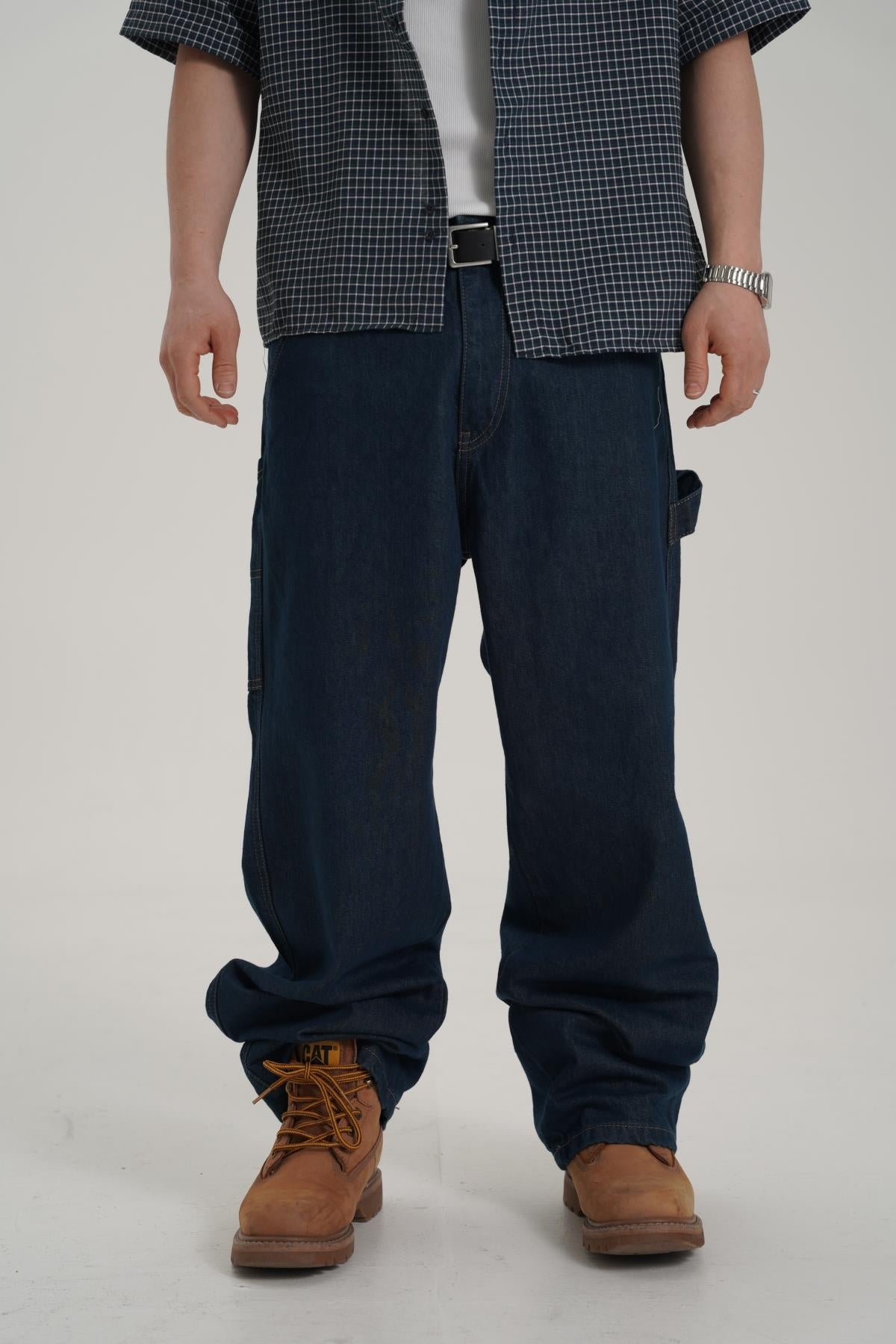 Kontrast Dikiş Koyu Lacivert Baggy Jean CT01 6581