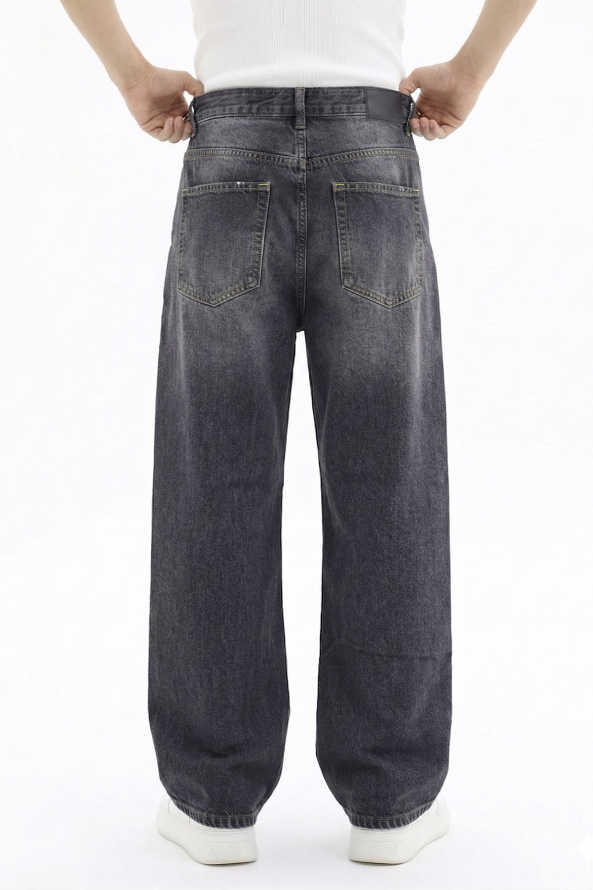 Graffiti Desen Acid Wash Füme Jean Pantolon