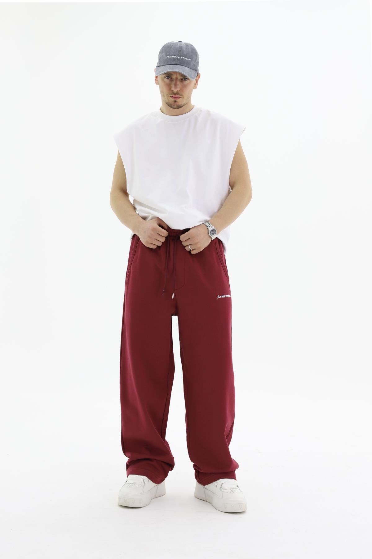 JR Diagonal Kumaş Bordo Baggy Eşofman