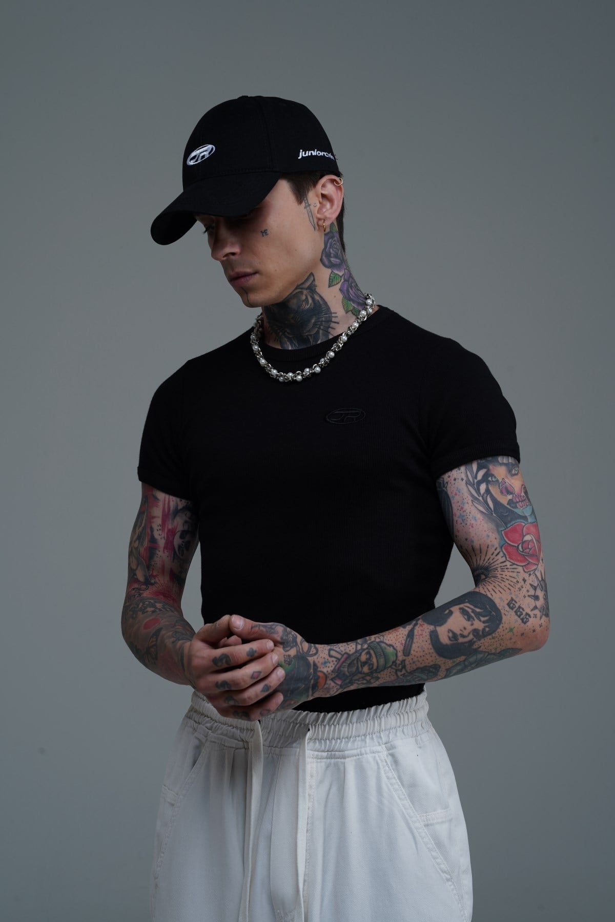 JR Logo Fitilli Kumaş Siyah Slim fit Tshirt