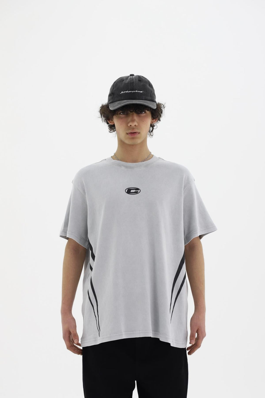 Yıkama Efektli Gri Oversize Tshirt CT01 25CY101