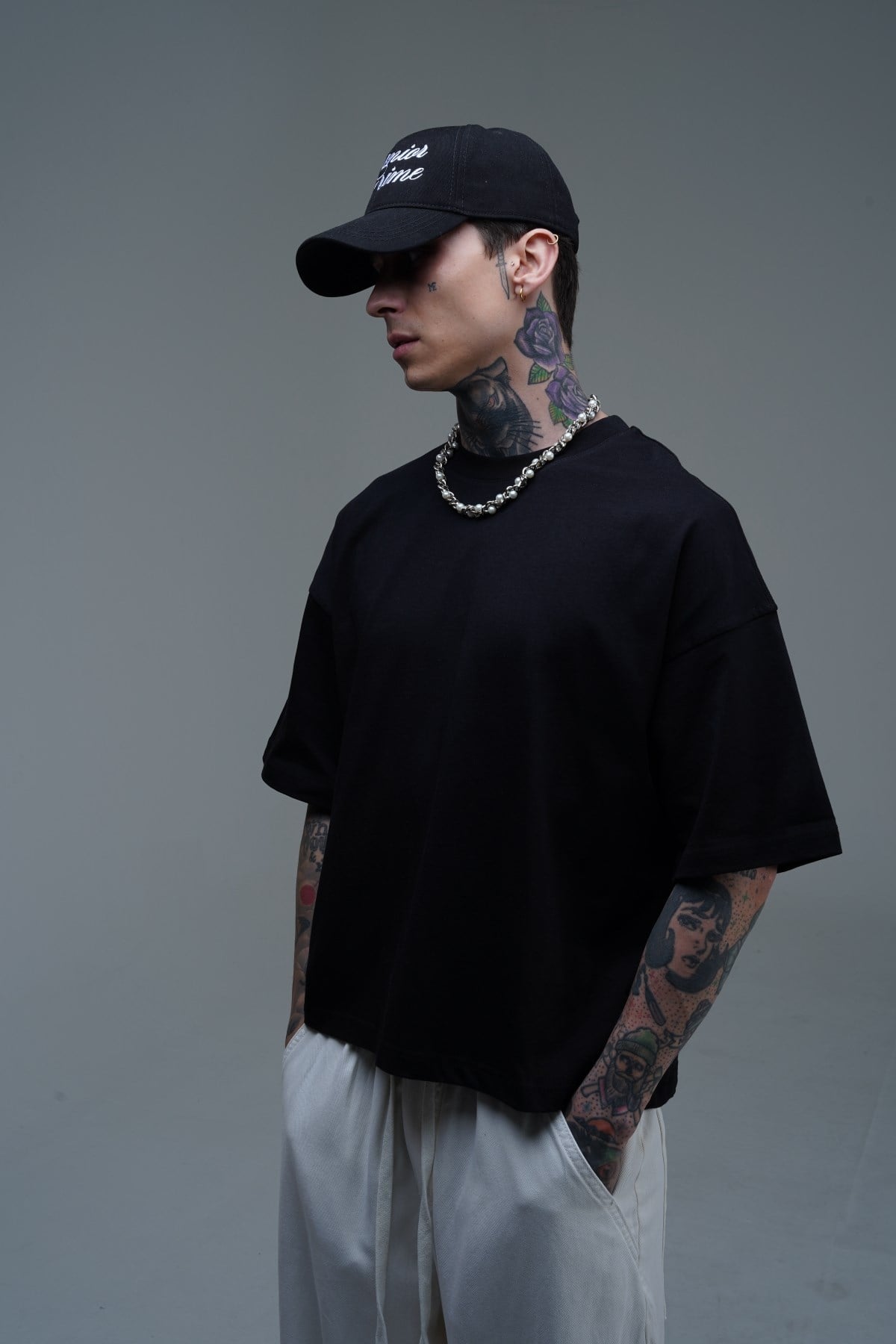 JR Siyah Boxy Fit Basic Oversize Tshirt