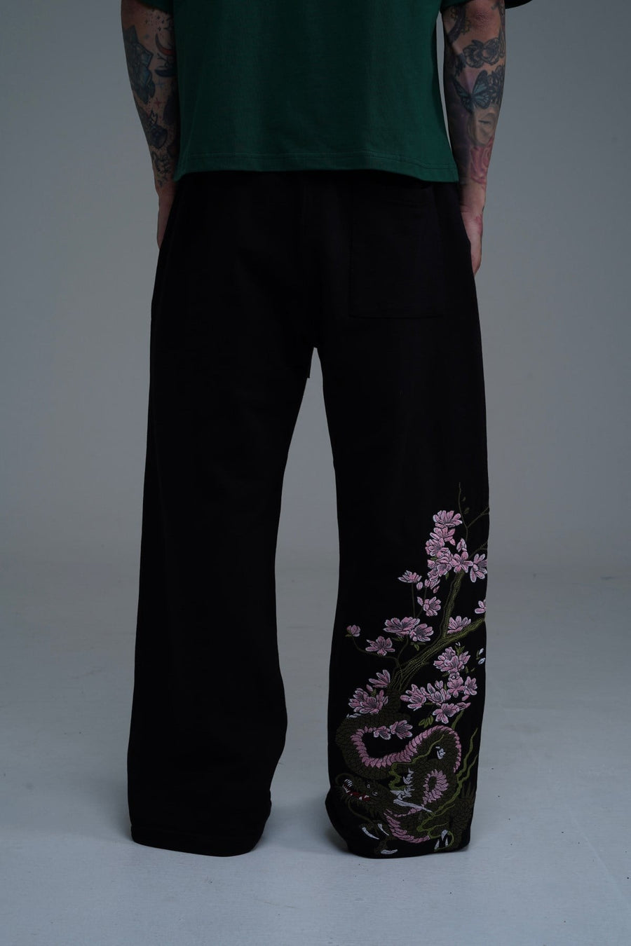 Pink Dragon Nakışlı Siyah Baggy Eşofman MHL01