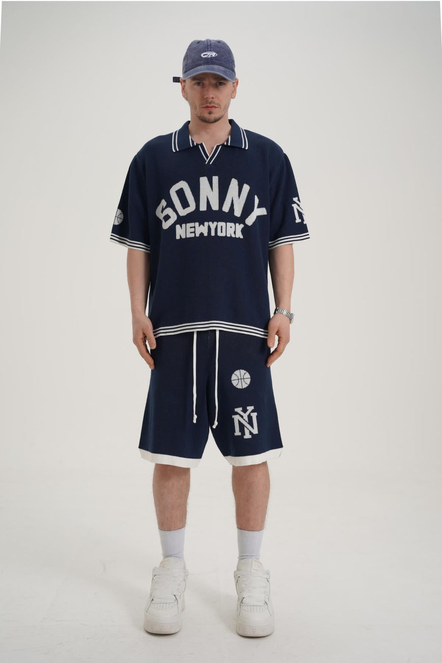 Sonny Desenli Triko Kumaş Lacivert Oversize Tshirt