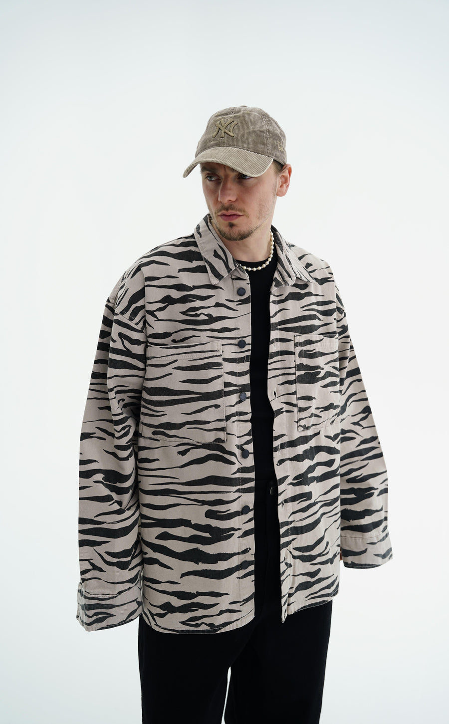 Zebra Desenli Oversize Bej Jean Ceket CT01 1664