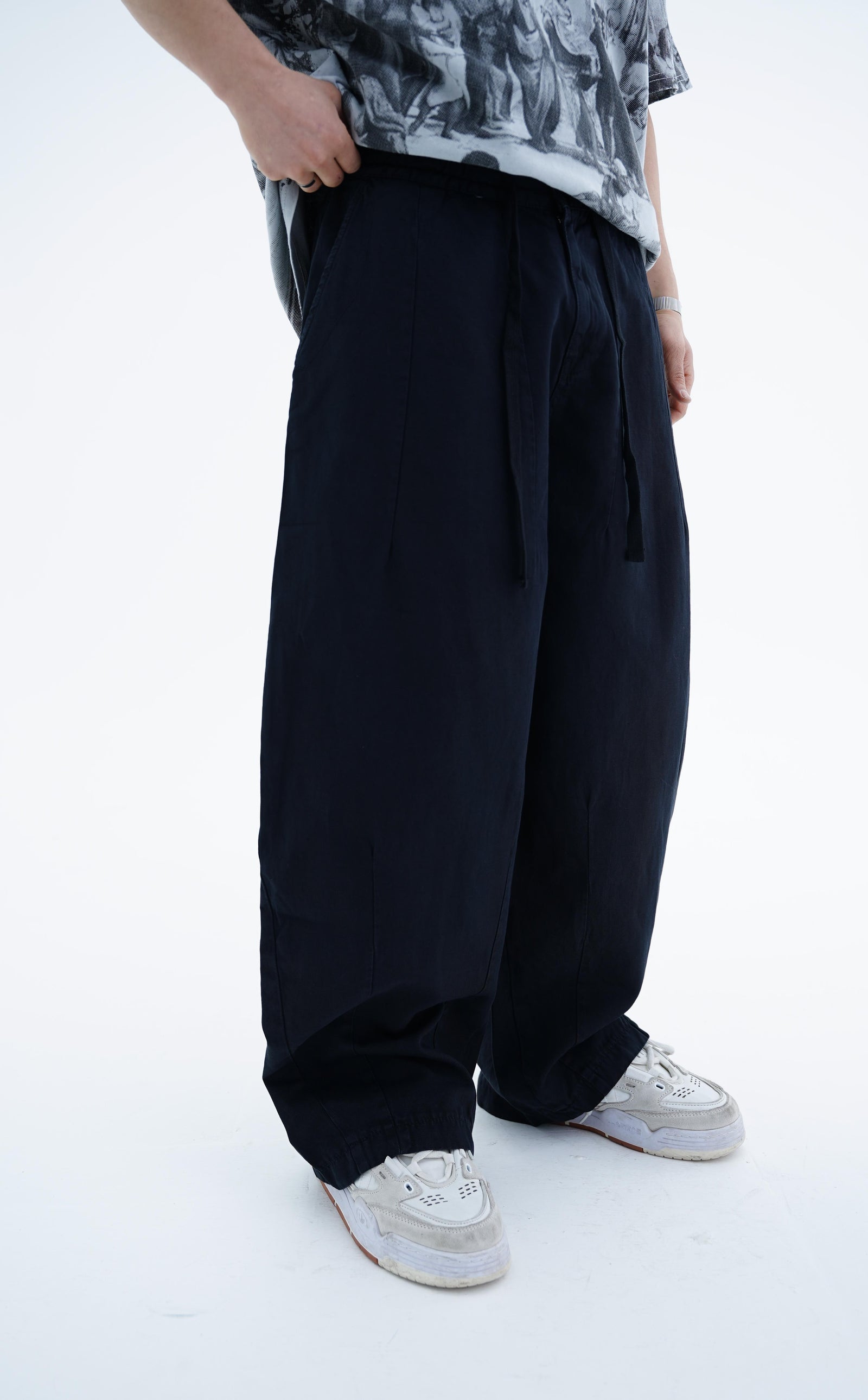 Dikiş Detay Siyah Baggy Pantolon CT01 6390-5