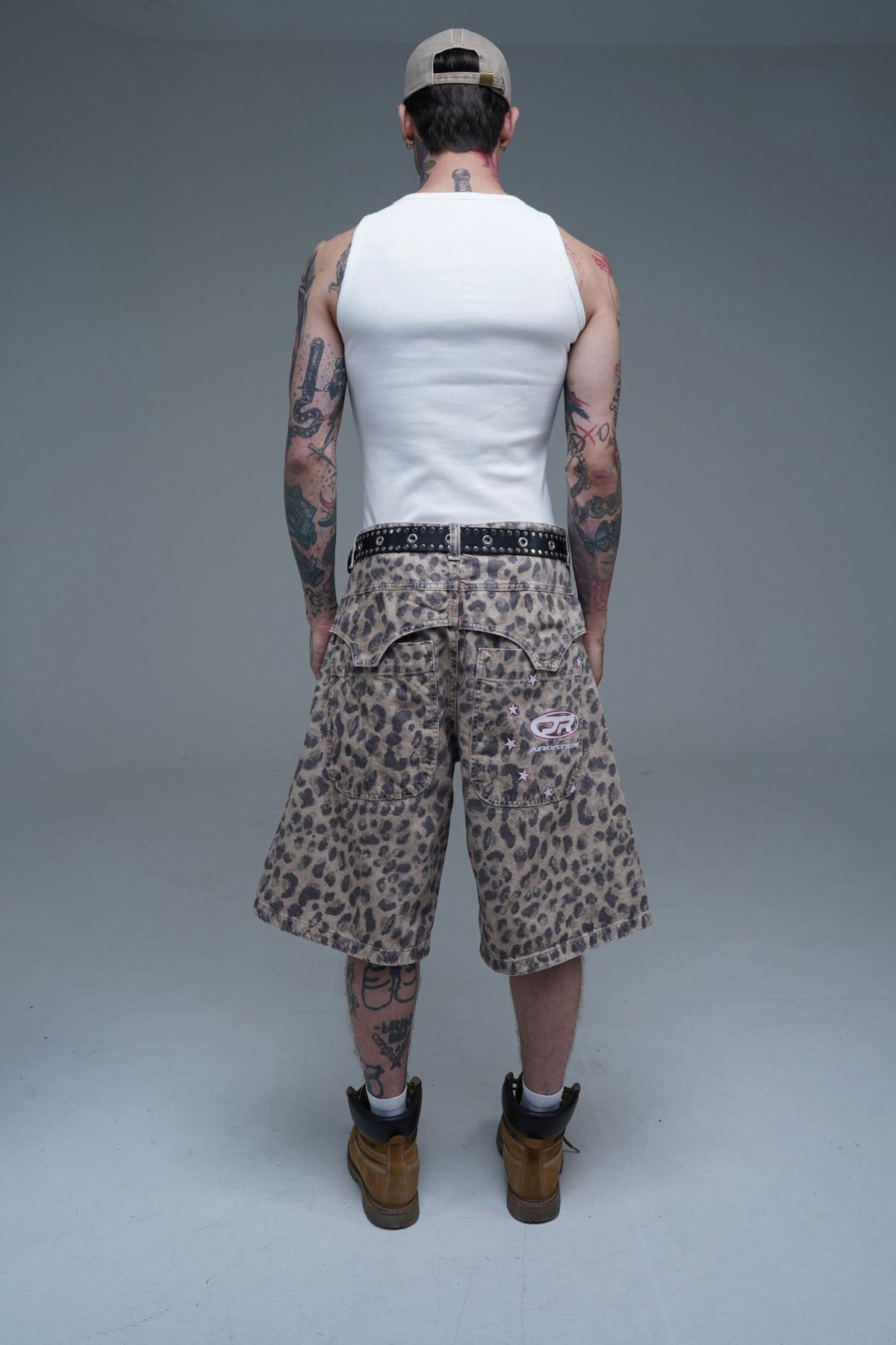 JR Leopar Desenli Baggy Jean Şort