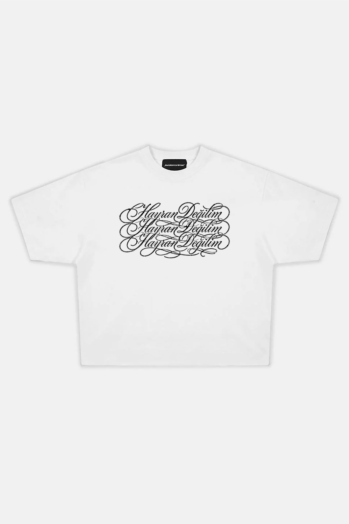 Radikal Merch - Hayran Değilim Taş Baskılı Beyaz Boxy Tshirt (Pre Order)