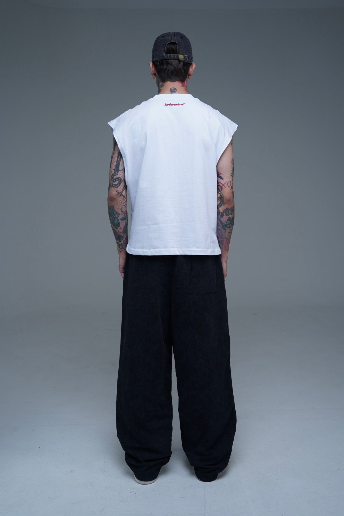 Juniorcrime Baskılı Siyah Acid Wash Baggy Eşofman