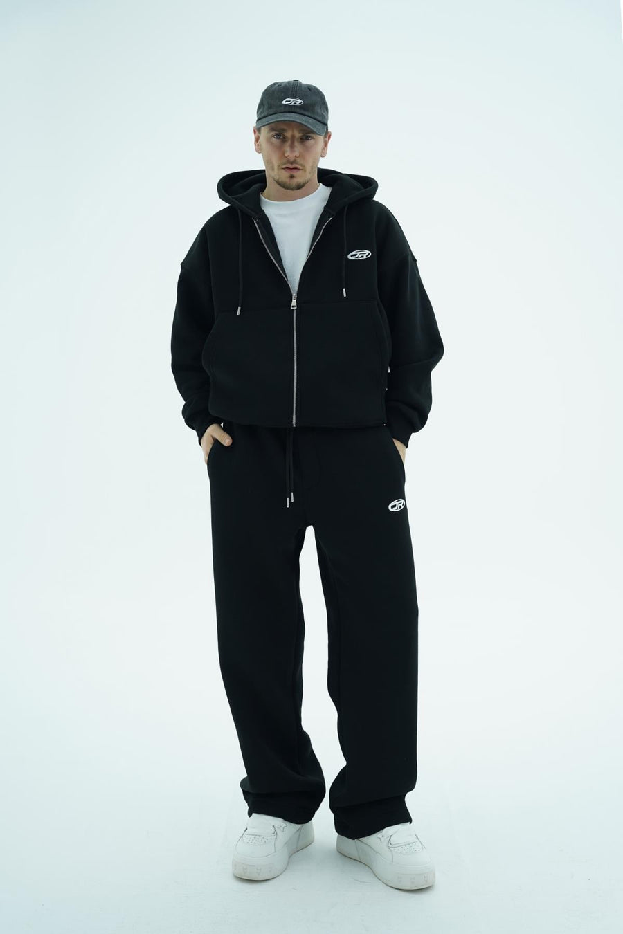 Jr Logo Boxy Kalıp Siyah Oversize Zipper Sweatshirt