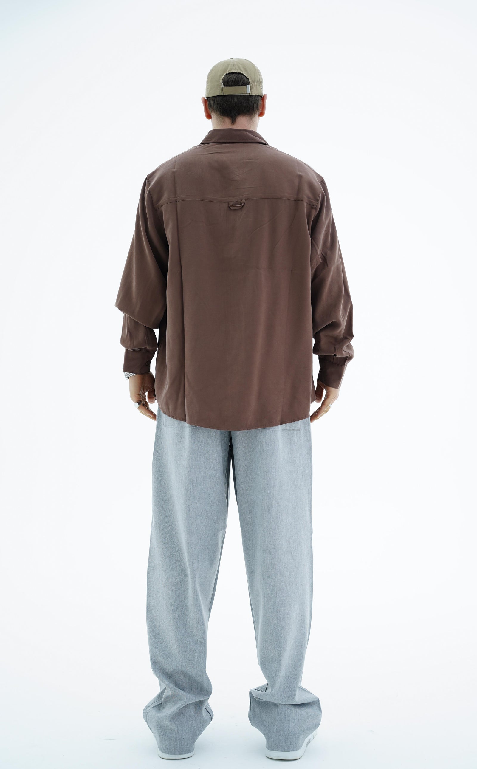 Uzun Kollu Yumuşak Dokulu Kahverengi Oversize Gömlek JC01 26Y102