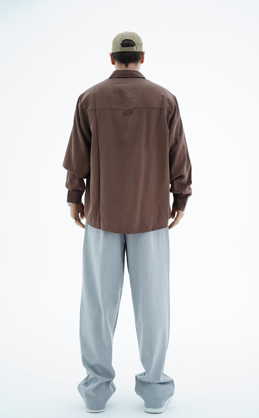 Uzun Kollu Yumuşak Dokulu Kahverengi Oversize Gömlek JC01 26Y102