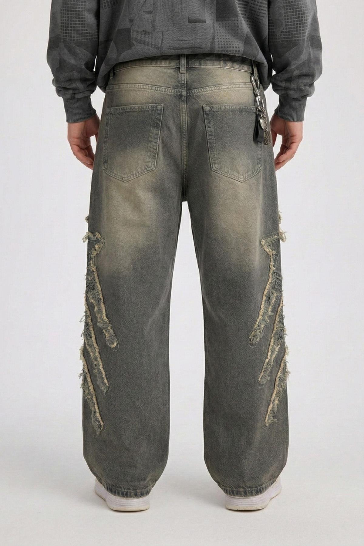 Yıldız Patch Detay Yıkama Efektli Baggy Jean Pantolon