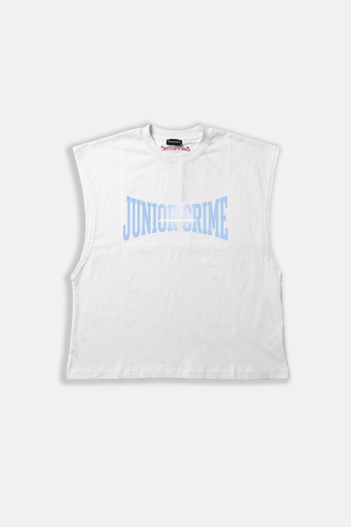 JR Eliptic Mavi Baskılı Boxy Fit Kolsuz Beyaz Tshirt
