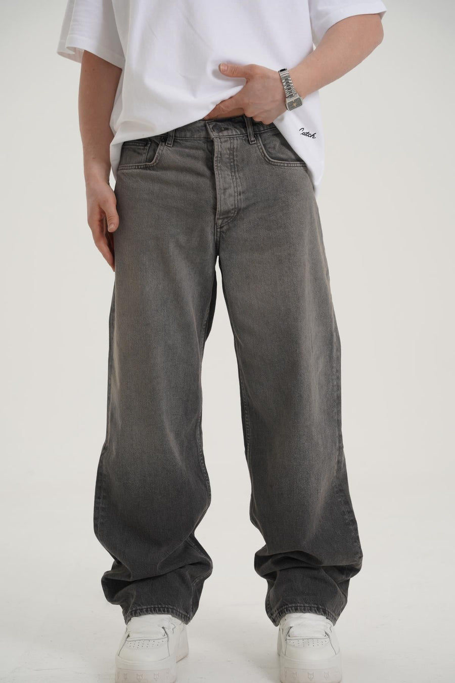 Yıkama Efektli Açık Kahve Baggy Jean Pantolon
