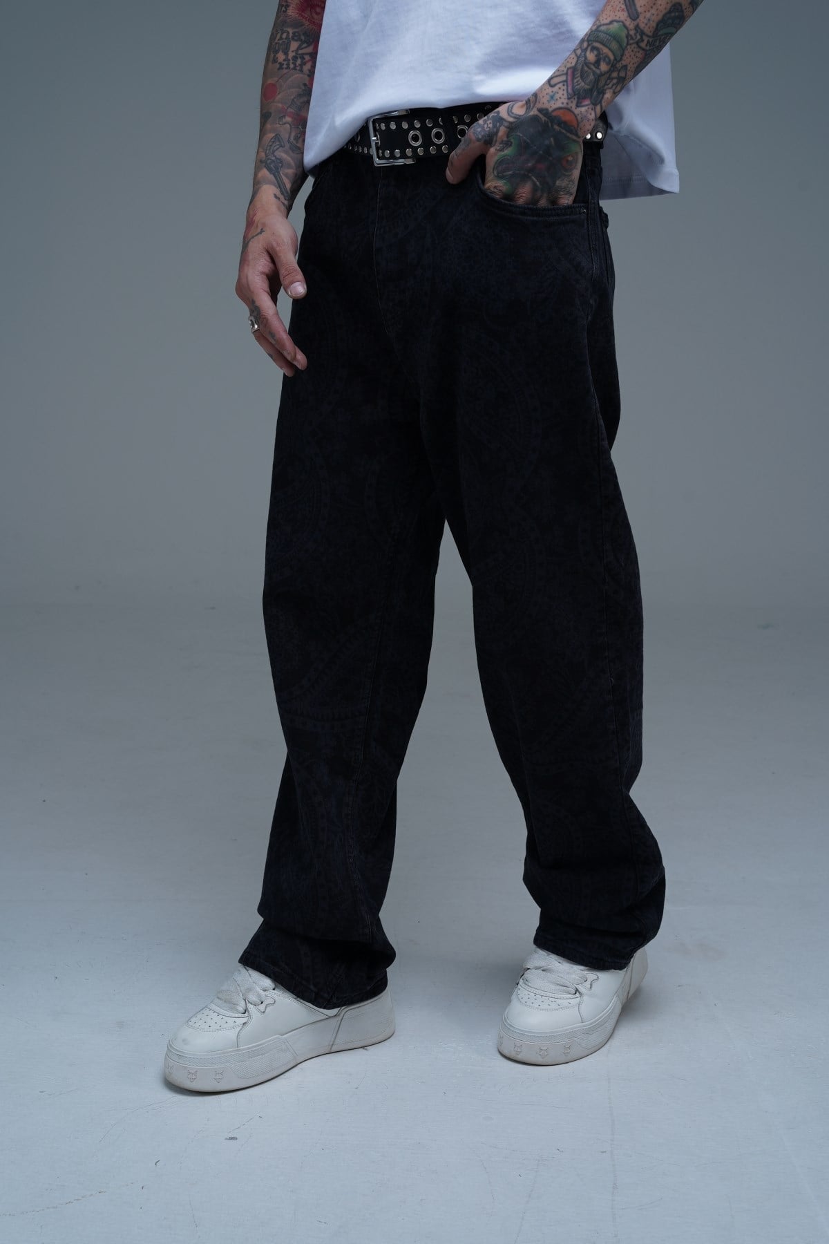 Etnik Desen Siyah Jean Pantolon CT01 6630