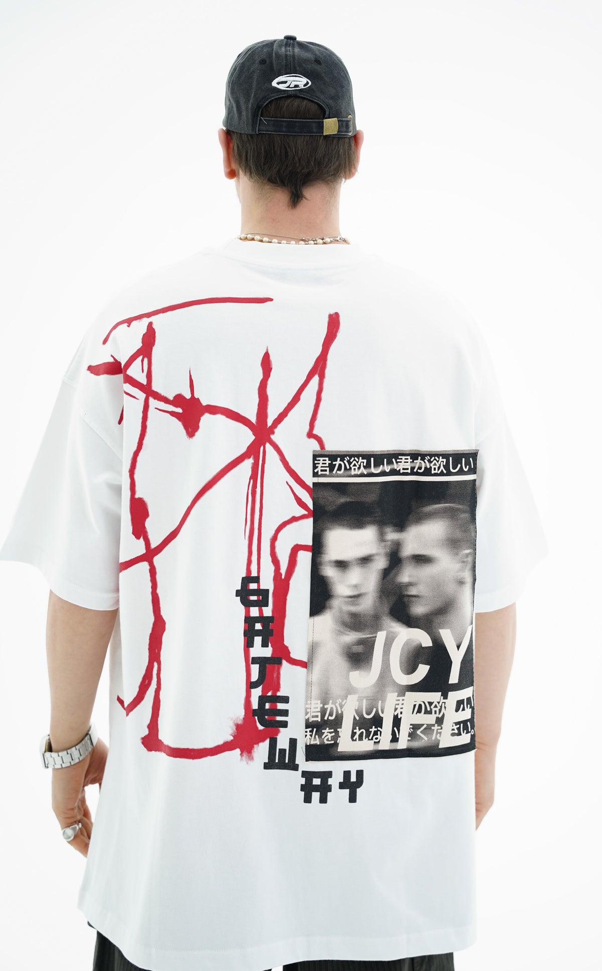 Gate Baskılı Beyaz Oversize Tshirt JC01 25Y91