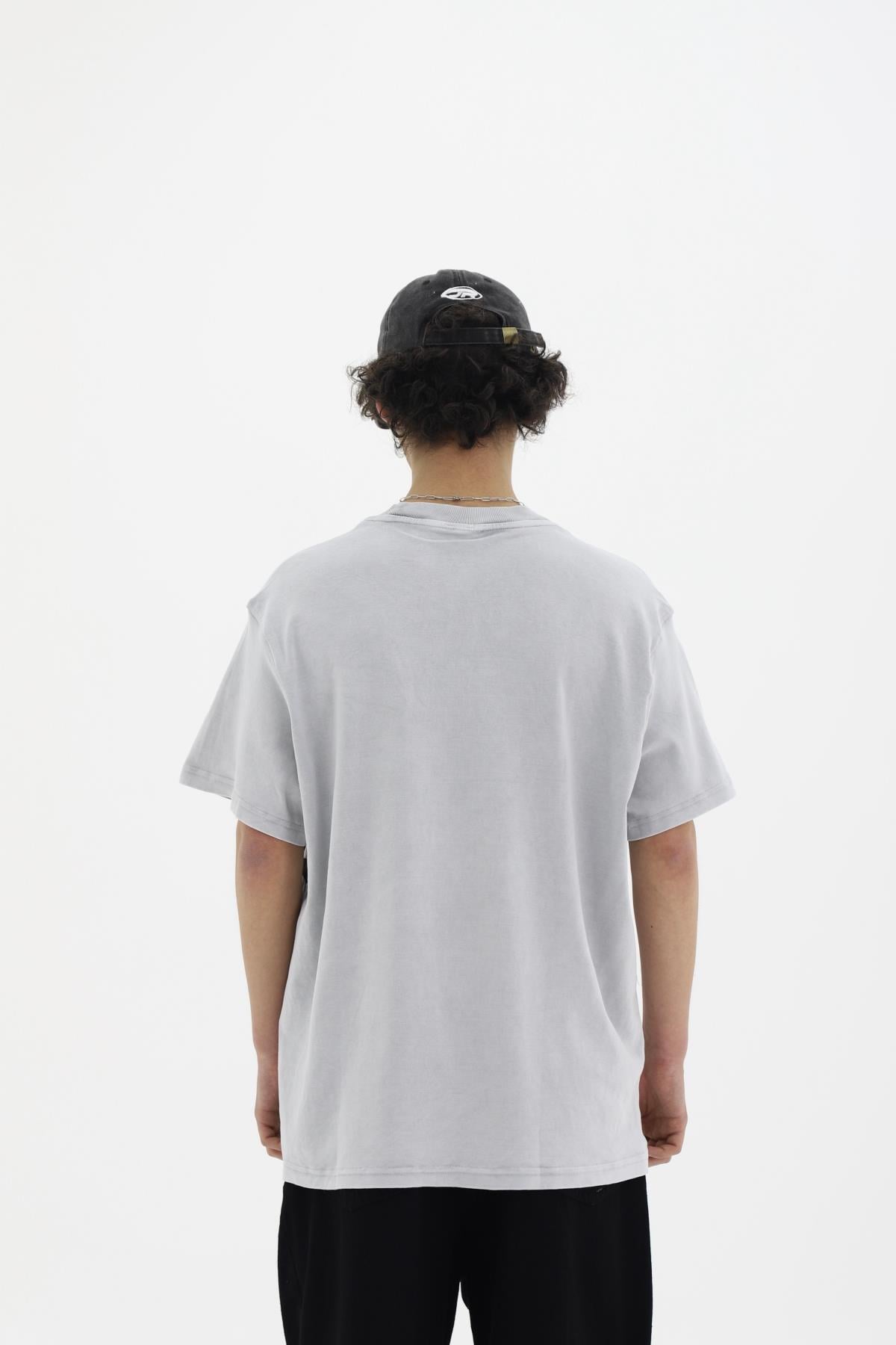 Yıkama Efektli Gri Oversize Tshirt CT01 25CY101
